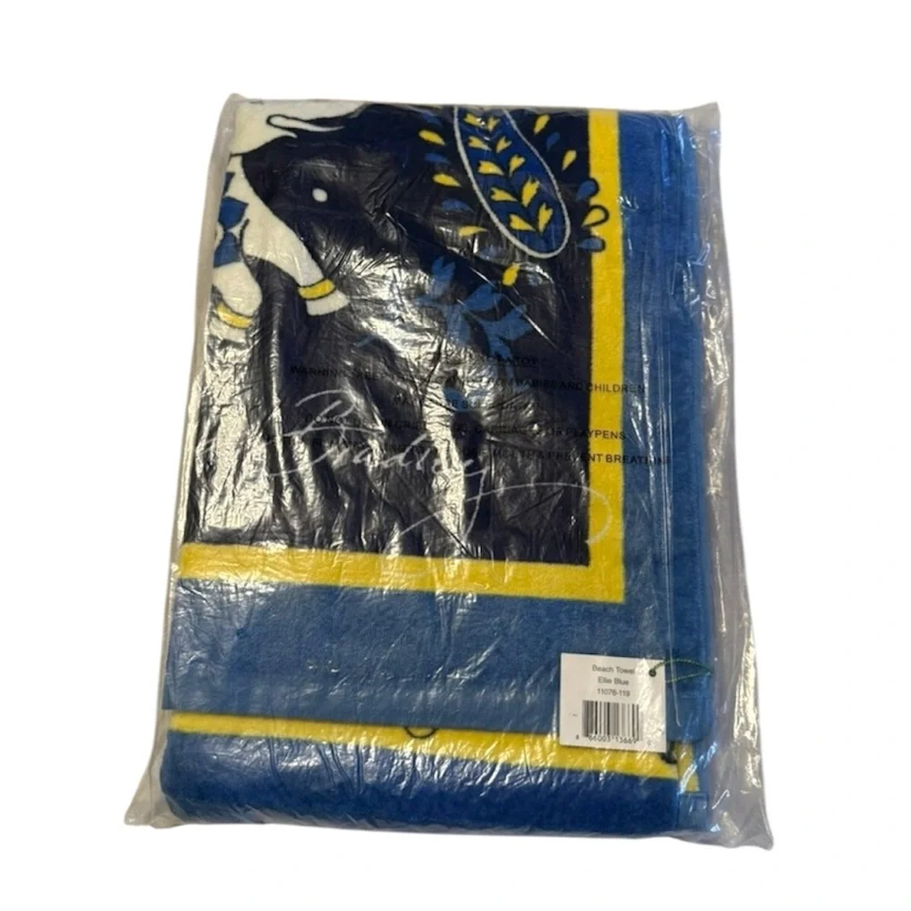 NWT Vera Bradley Ellie Blue Beach Towel Retired Pattern Rare! 33” X 66”